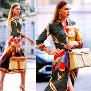 Iconic Zara Scarf Belted Midi Shirt Dress